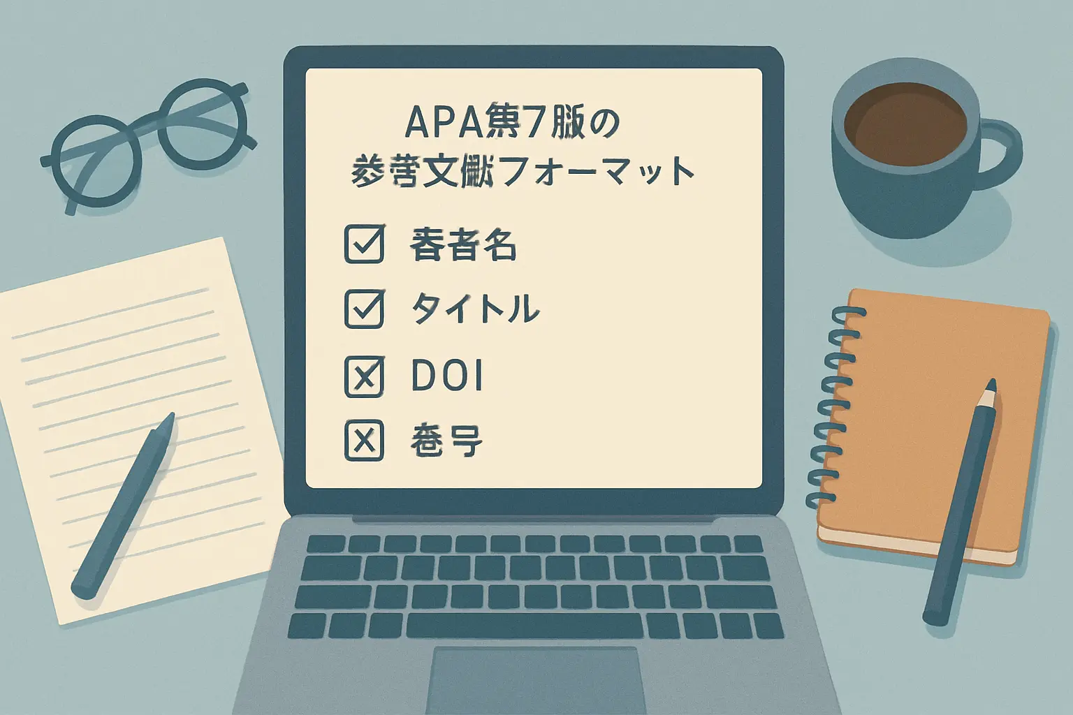 参考文献の自動生成後に確認すべき5つのチェックポイントのイラスト
