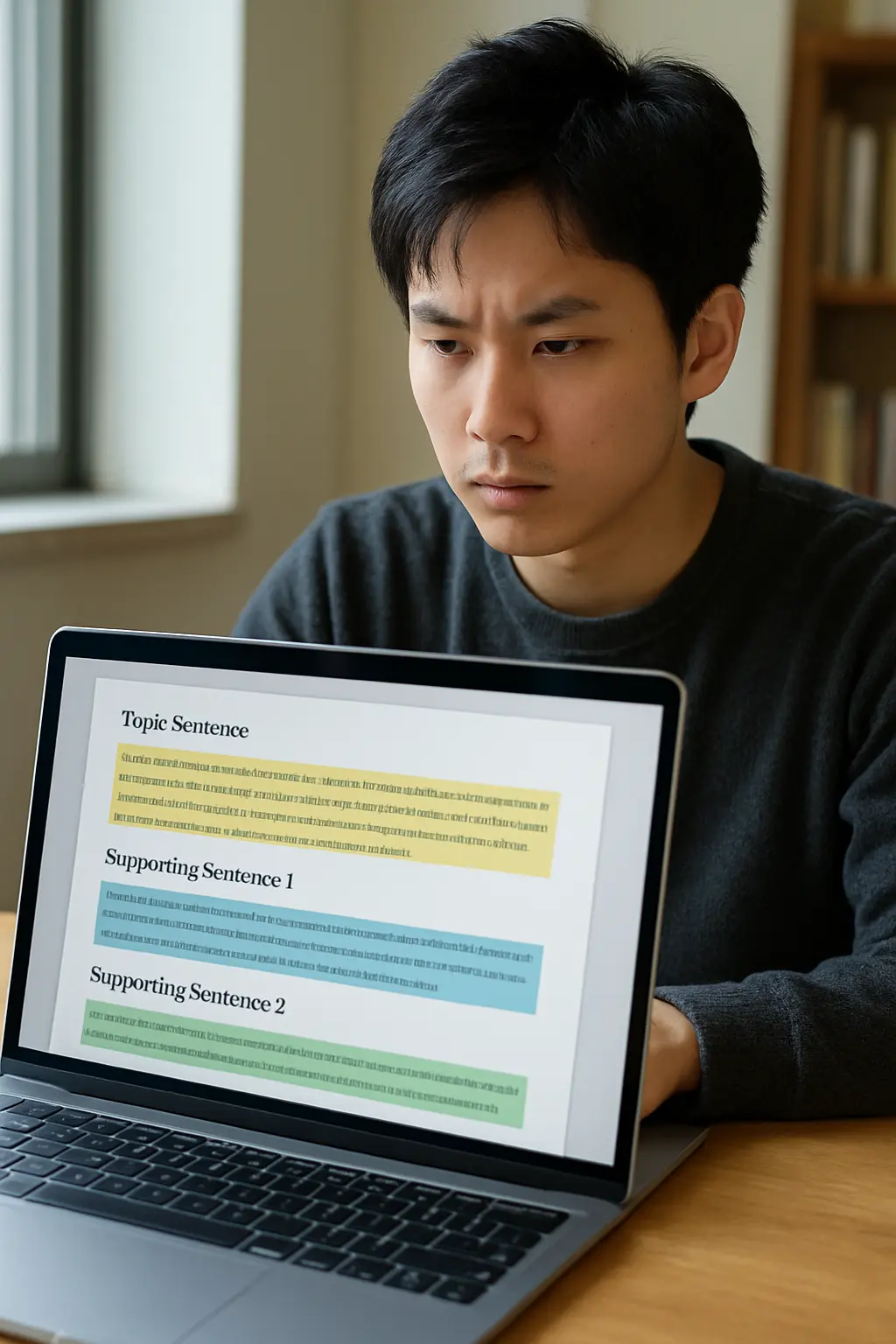 段落ごとにトピックセンテンスを意識して論文本論を執筆する学生
