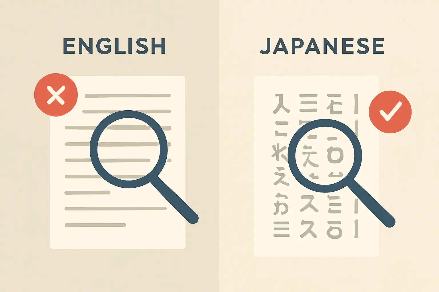英語校正ツールと日本語校正ツールの違いを示すイメージ図