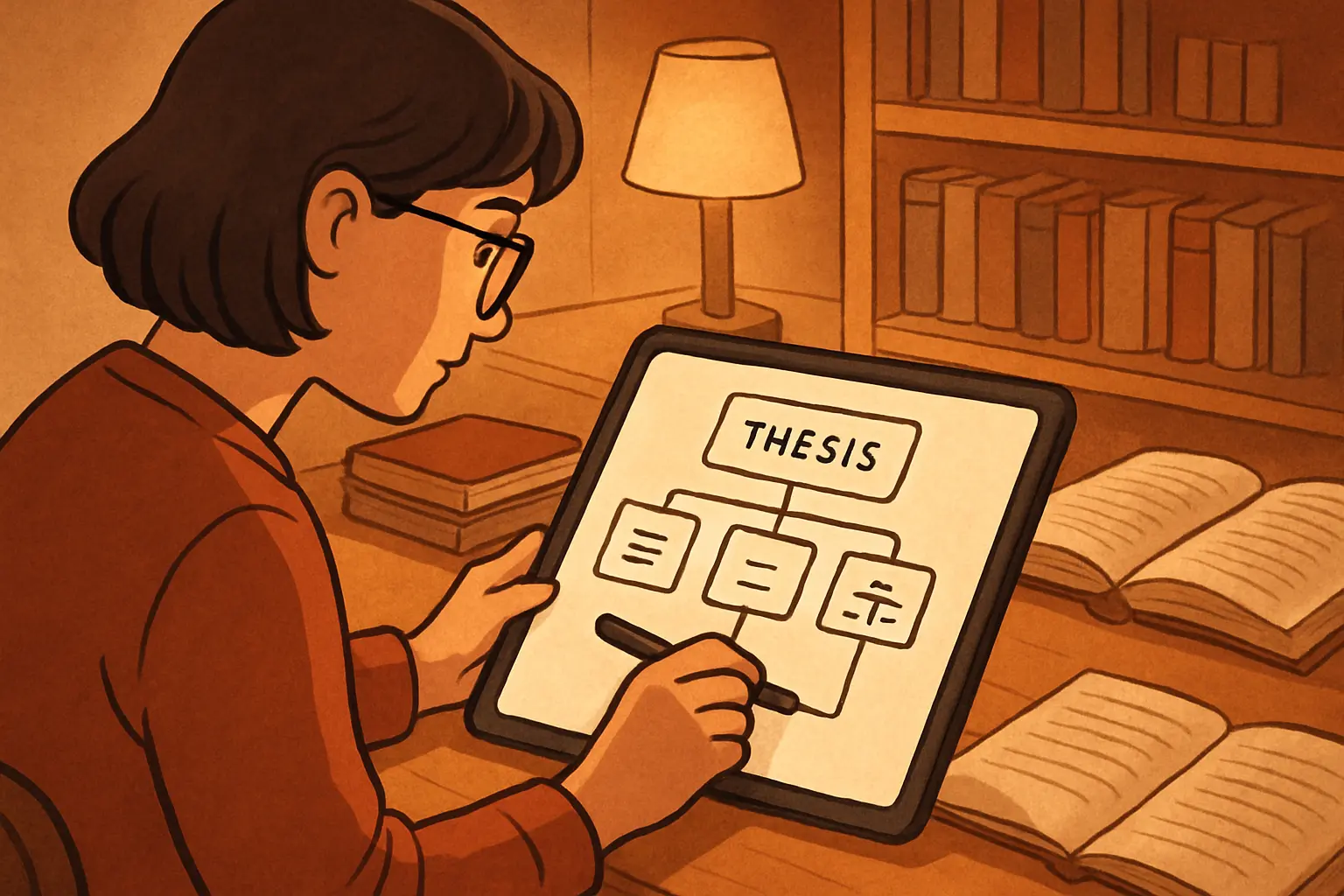 日本語で論文構成を整理する学生のイメージ