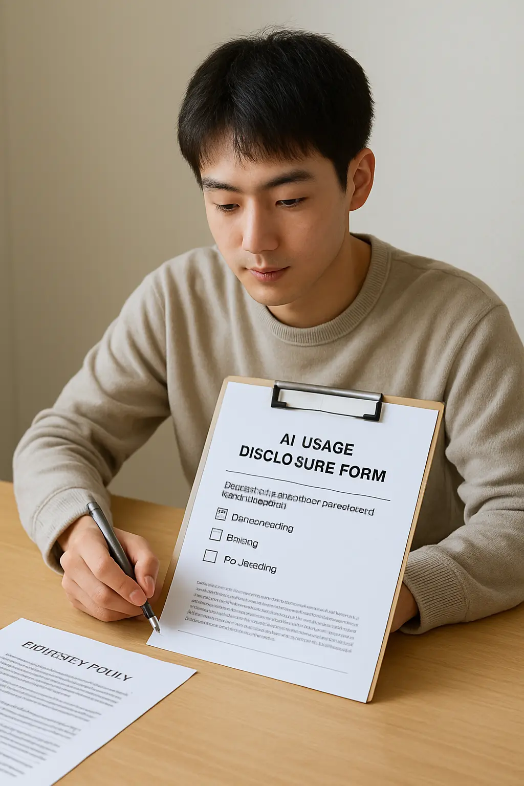 レポート提出時にAI利用状況を正直に開示するフォームに記入する学生