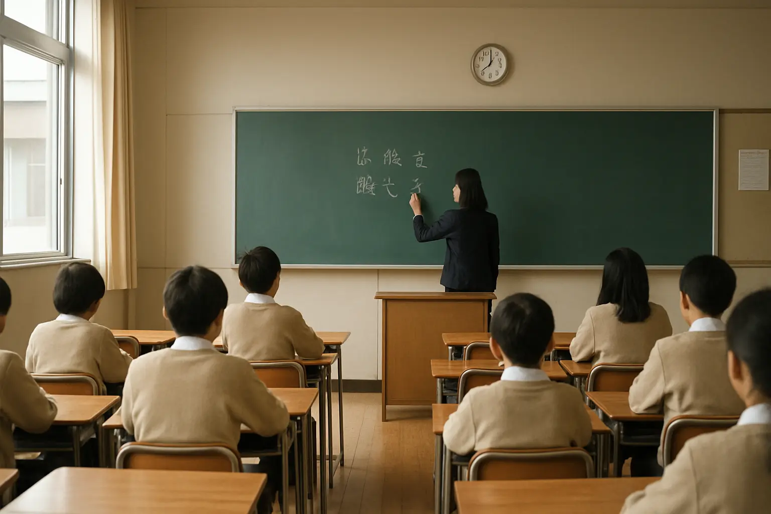 教育実習の研究授業で指導案に沿って授業を進める実習生
