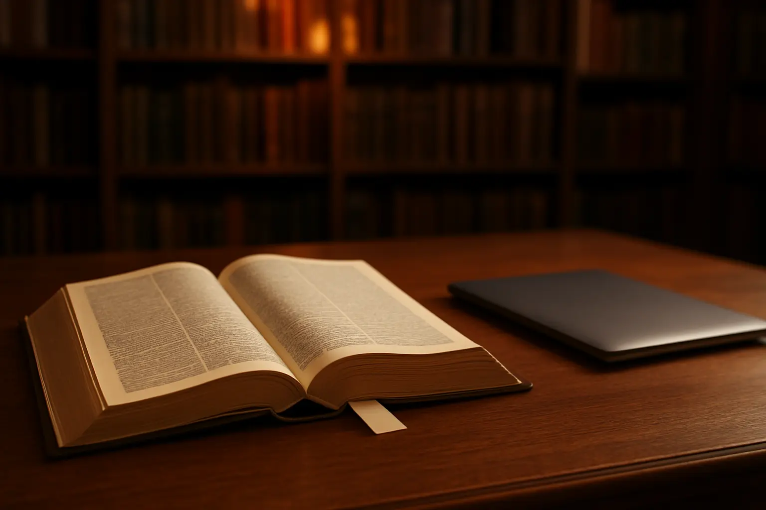 図書館で専門事典の項目を参照する様子