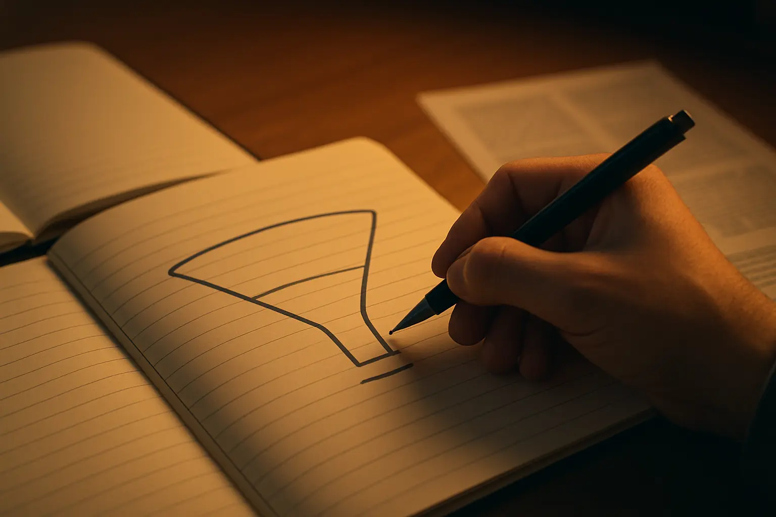 広いテーマを絞り込み、答えられる研究の問いに書き換えている手元